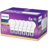 Philip LED-lamp 6-pack - Warmwit licht - E27 - 100 W - Mat - Energiezuinige LED-verlichting - Levensduur tot 15 jaar