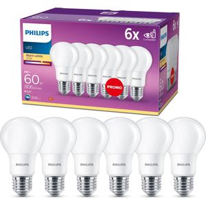 Philips energiezuinige LED Lamp Mat - 60 W - E27 - warmwit licht - 6 stuks - Bespaar op energiekosten