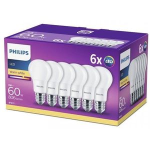 Philip LED-lamp 6-pack - Warmwit licht - E27 - 60 W - Mat - Energiezuinige LED-verlichting - Levensduur tot 15 jaar