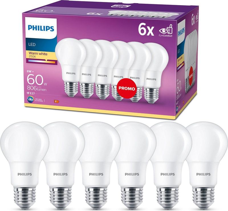 Philips - Led Cl A60 Fr Nd 60w - LED-lamp - Warm Wit - 8 W