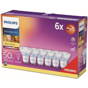 Philips GU10 LED Spot - WarmGlow - 2200-2700K - 3.8W (50W) 6 Stuks