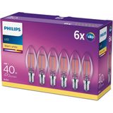 Philips LED Kaars Transparant- 40 W - E14 - warmwit licht - 6 stuks