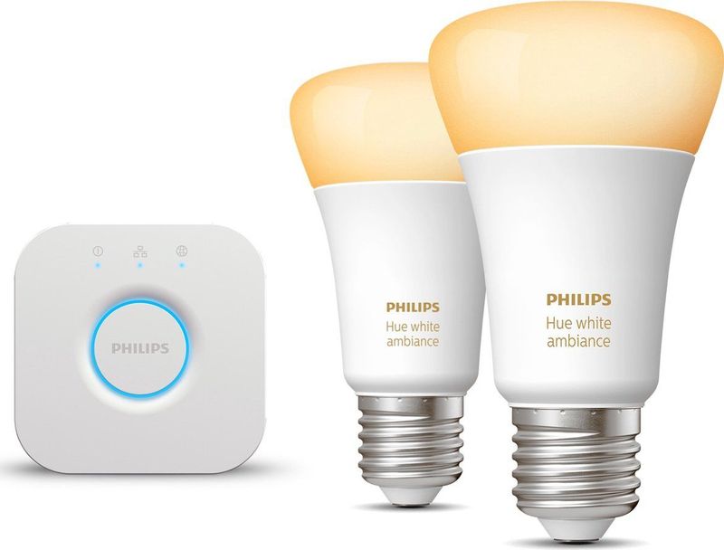 Philips Hue - White Ambiance - Starter Kit - 2 LED-lampen - E27 - Inclusief Hue Bridge