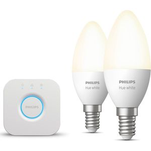 Philips Hue Starterspakket - E14 - met 2 Kaarslampen - Warmwit Licht - Incl. 1 Hue Bridge - Hue White