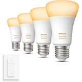 Philips Hue Uitbreidingspakket White Ambiance E27-4 Hue Lampen en Dimmer Switch - Warm tot Koelwit Licht - Dimbaar