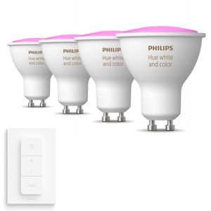 Philips Hue Uitbreidingspakket White and Color Ambiance GU10-4 Hue Lampen en Dimmer Switch - Wit en Gekleurd Licht - Dimbaar