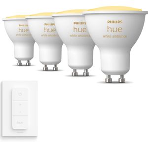 Philips Hue Uitbreidingspakket White Ambiance GU10 - 4 Hue Lampen en Dimmer Switch