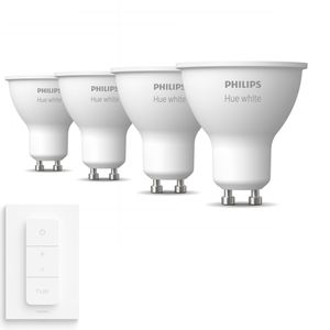 Philips Hue Uitbreidingspakket - GU10 - met 4 Spotjes - Warmwit Licht - Incl. 1 Hue Dimmer Switch - Hue White