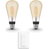 Philips Hue Uitbreidingspakket White Filament Edison Groot E27 - 2 Hue Lampen en Dimmer Switch - Warmwit Licht - Dimbaar