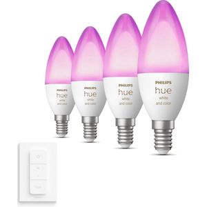 Philips Hue Uitbreidingspakket - E14 - met 4 Kaarslampen - Wit en Gekleurd Licht - Incl. 1 Hue Dimmer Switch - Hue White and Color Ambiance