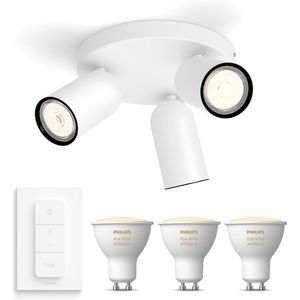 Philips myLiving Pongee Opbouwspot White Ambiance GU10 - 3 Hue Lampen en Dimmer Switch - Warm tot Koelwit Licht - Dimbare Plafondspots - Wit