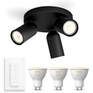 Philips myLiving Pongee Opbouwspot White Ambiance GU10 - 3 Hue Lampen en Dimmer Switch - Warm tot Koelwit Licht - Dimbare Plafondspots - Zwart