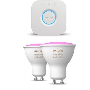 Philips Hue Starterspakket - GU10 - met 2 Spotjes - Wit en Gekleurd Licht - Incl. 1 Hue Bridge - Hue White and Color Ambiance