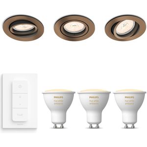 Philips Donegal Inbouwspots met Philips Hue White Ambiance GU10 & Dimmer Switch - LED - Dimbaar - Spotjes Inbouw - 3 Stuks - Koper