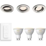Philips Hue Donegal Set van 3 Inbouwspots (Mat Chroom) - Rond - GU10 - Warm tot Koelwit Licht - Incl. Hue Dimmer Switch - Hue White Ambiance