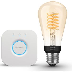 Philips Hue Starterspakket - E27 - met 1 Filament Edisonlamp Groot (ST72) - Warmwit Licht - Incl. 1 Bridge - Hue White Filament