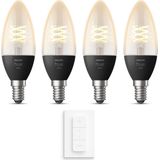 Philips Hue Uitbreidingspakket White Filament E14-4 Hue Kaarslampen en Dimmer Switch - Warm Wit Licht - Dimbaar
