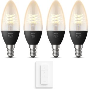 Philips Hue Uitbreidingspakket White Filament E14-4 Hue Kaarslampen en Dimmer Switch - Warm Wit Licht - Dimbaar