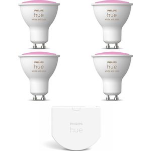 Philips Hue Uitbreidingspakket - GU10 - met 4 Spotjes - Wit en Gekleurd Licht - Incl. 1 Hue Wall Switch - Hue White and Color Ambiance