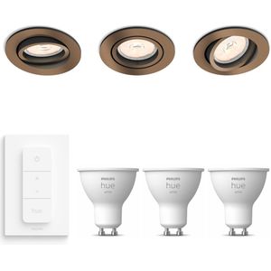 Philips Donegal Inbouwspots met Philips Hue White GU10 & Dimmer Switch - LED - Dimbaar - Spotjes Inbouw - 3 stuks -Koper