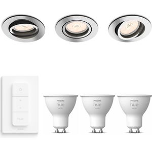 Philips Donegal Inbouwspots met Philips Hue White GU10 & Dimmer Switch - LED - Dimbaar - Spotjes Inbouw - 3 Lichtpunten - Chroom