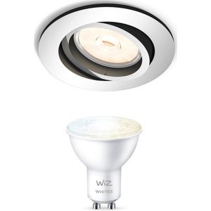 WiZ Donegal Inbouwspot (Mat Chroom) - Rond - GU10 - Warm tot Koelwit Licht - Te bedienen via WiFi