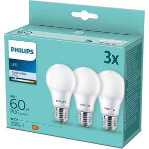 Philips CorePro LEDbulb A60 E27 8W 4000K 806lm 230V - 3-Pack - Koel Wit