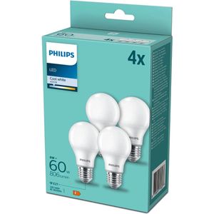 Philips CorePro LED Bulb A60 E27 8W 4000K 806lm 230V - 4-Pack - Koel Wit