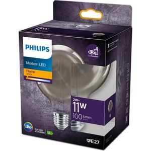 Philips LED-lamp Globe - Warmwit licht - E27 - 11 W - Zwart - Energiezuinige LED-verlichting - Decoratieve filamentlamp