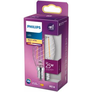 Philips - LED Kaars - Transparant - E14 - Warmwit Licht