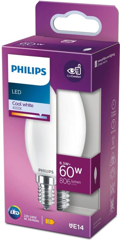Philips 8718699762711 LED-lamp Koel wit 4000 K 6,5 W E14 E
