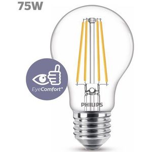 Philips LED-Lamp - Warmwit licht- E27 - 75 W - Transparant - Energiezuinige LED-verlichting - Filamentlamp