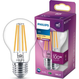 6x Philips LED lamp E27 | Peer A60 | Filament | Helder | 2700K | 10.5W (100W)