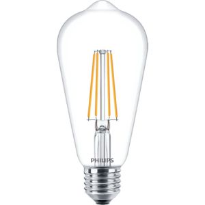 Philips LED-Lamp Edison - Warmwit licht - E27 - 60 W - Transparant - Energiezuinige LED-verlichting - Filamentlamp