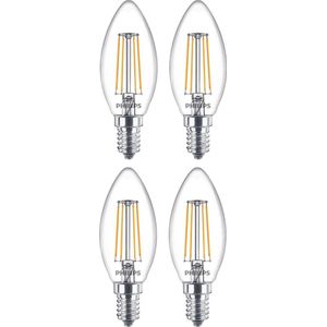 4 stuks | Philips LED kaarslamp 4.3W 470lm 2700K helder Niet-Dimbaar | E14 | Extra Warm Wit | 4.3 watt | 15.000 Branduren