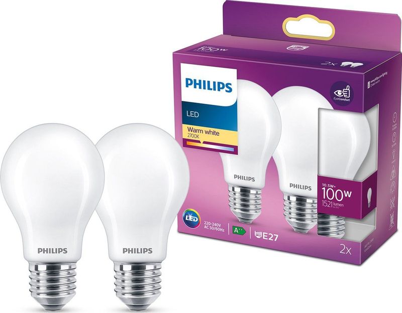 Philips - LED Lamp - Warm Wit - Mat - E27 - 10,5 W