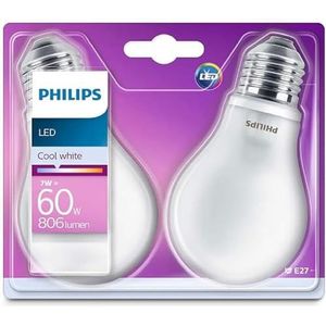 Philips LEDclassic 60 W E27 gloeilamp, 2 stuks, neutraal wit, 4000 K, 806 lm, mat wit