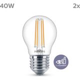 Philips - LED Lamp E27 - Kogel P45 - Filament - Helder - 4.3W - 2 Stuks