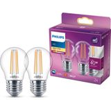 Philips - LED Lamp E27 - Kogel P45 - Filament - Helder - 4.3W - 2 Stuks