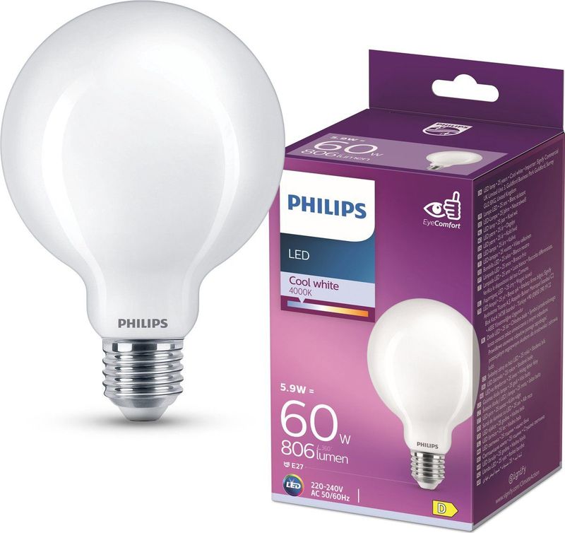 Philips - LED - Globe - E27 - Mat - 60W - Koel Wit Licht