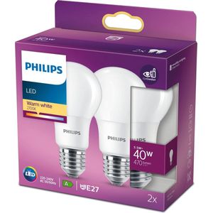 Energiezuinige Philips LED Lamp Mat - 40 W - E27 - warmwit licht - 2 stuks - Bespaar op energiekosten