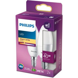 Philips LED lamp E14 | Kaars B35 | Mat | 2700K | 5.5W (40W) | 2 stuks