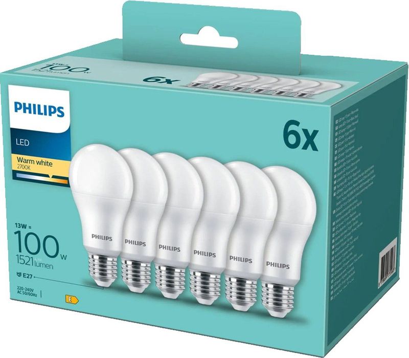 Philips CorePro LEDBulb A60 E27 13W 2700K 1521lm 230V - 6-Pack - Warm Wit