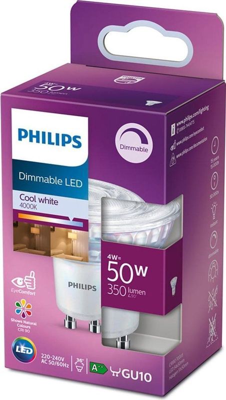 Philips - GU10 Ledspot - Dimbaar - Koel Wit - 4W