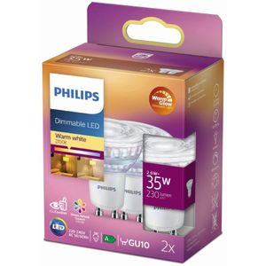 Philips LED-Spot 2-pack - Warmwit licht - GU10 - 35 W - Dimbaar - Energiezuinige LED-verlichting