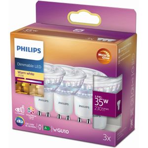 Philips GU10 LED spot | WarmGlow | 2200-2700K | Dimbaar | 2.6W (35W) | 3 stuks