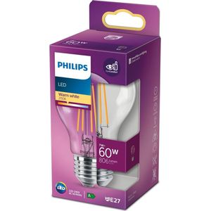 6x Philips LED lamp E27 | Peer A60 | Filament | Helder | 2700K | 7W (60W)