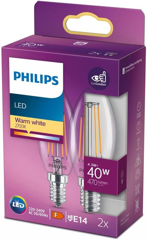 Philips - Classic LED Kaarslamp - Transparant - Mat - 4,3 W