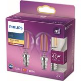 Philips LED spot Classic Mini-ball 4.3W/827 (40W) Clear 2-pack E14