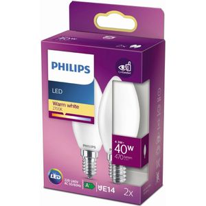 Philips LED-kaarslamp2-pack - Warmwit licht - E14 - 40 W - Mat - Energiezuinige LED-verlichting